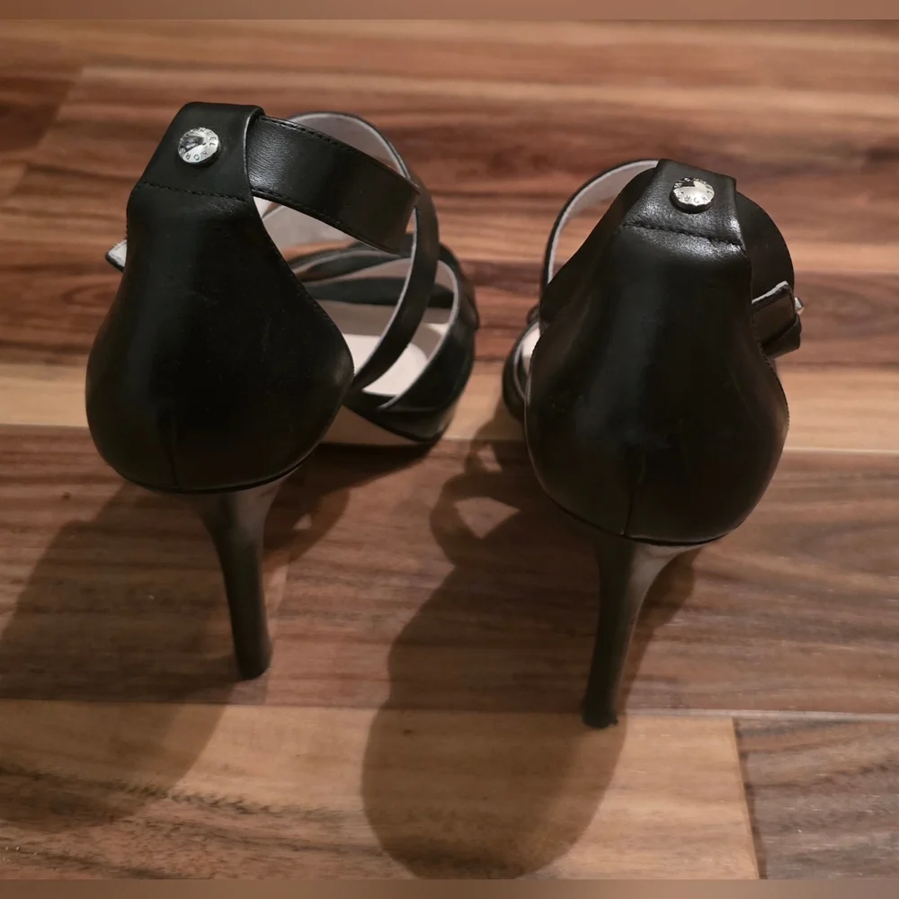 Michael Kors Evie Platform Black Leather Open Toe Sandals Shoe Size 10, EUC - Picture 3 of 4